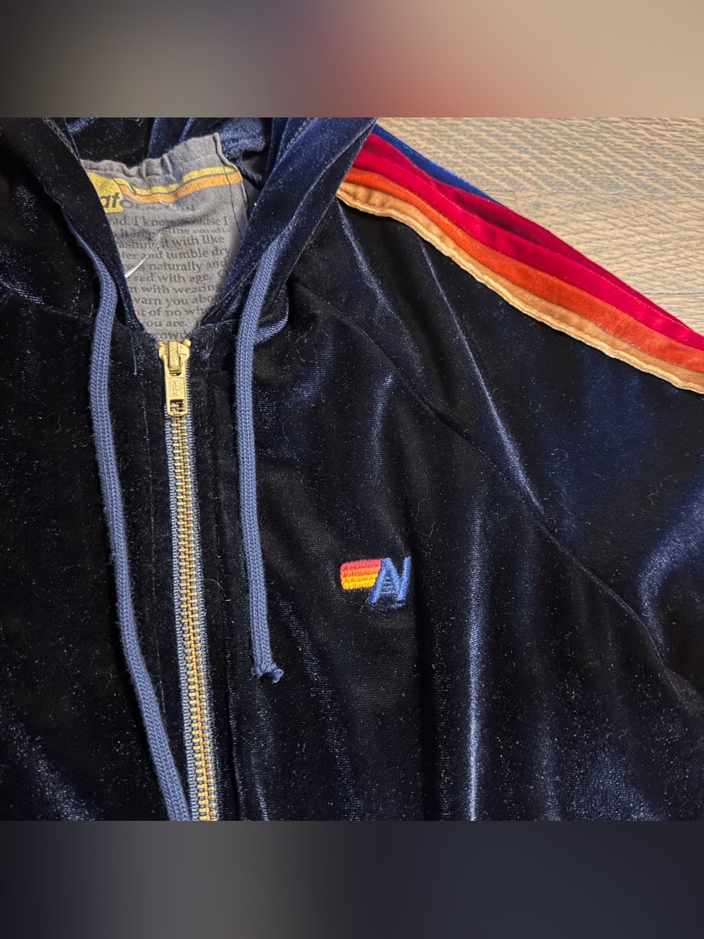 Aviator Nation Classic Velvet Relaxed Zip Hoodie Navy Blue Small EUC - Picture 10 of 14